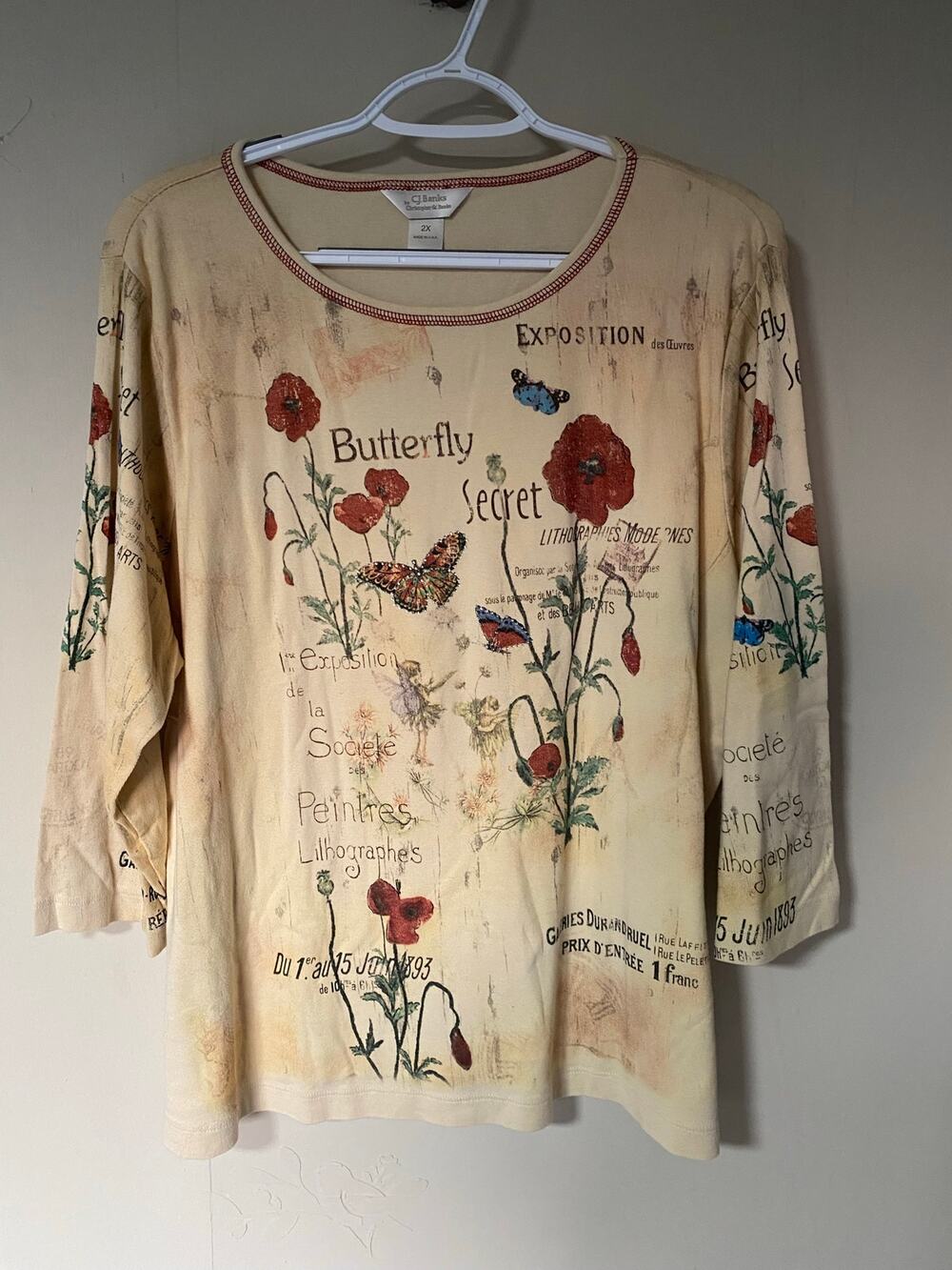 Vintage Christopher & Banks Y2K Floral Tattoo Fairy Rhinestone Embelished Tee 2X